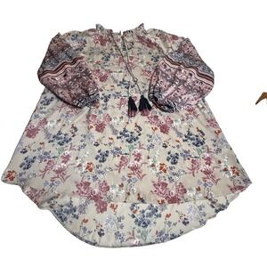 Cato Womens beige‎ floral Top Blouse Peasant Boho Hippie Floral Size 14/16 W